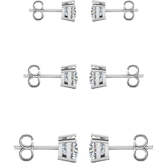 14K Gold Plated CZ Princess Cut Stud Earrings - Picture 3 of 4